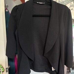 Casual lapel  ruffle front Jacket 3/4 sleeve coat